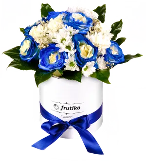 Blueand White Rose Arrangementin Box PNG image