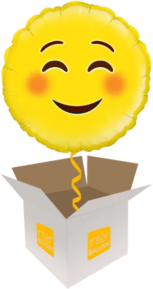 Blushing Emoji Balloon Emerging From Box PNG image