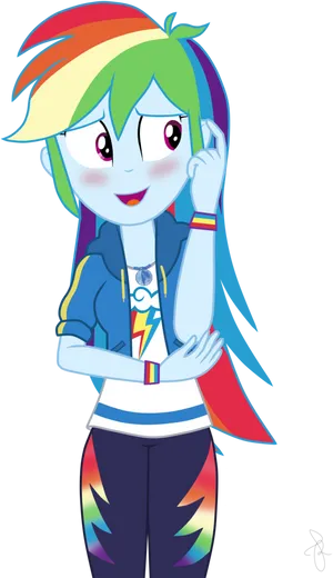 Blushing Rainbow Anime Character PNG image