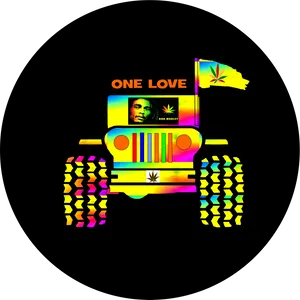 Bob Marley One Love Colorful Jeep Illustration PNG image