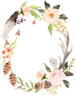Bohemian Floral Wreath Design PNG