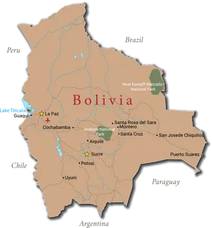 Bolivia Map Major Citiesand National Parks PNG image