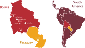 Boliviaand Paraguay Mapwith Cities PNG