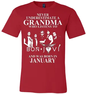 Bon Jovi January Grandma T Shirt PNG image