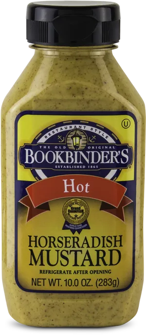 Bookbinders Hot Horseradish Mustard Bottle PNG image