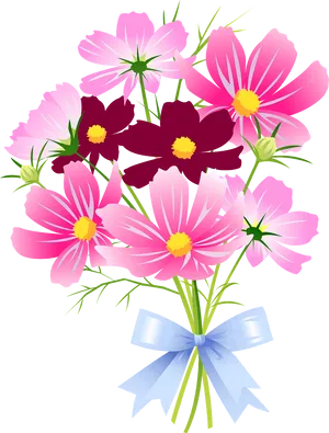 Bouquetof Pink Daisieswith Blue Ribbon PNG image