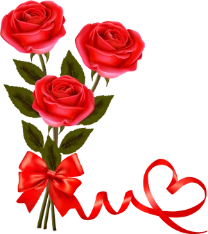 Bouquetof Red Roseswith Ribbon PNG image