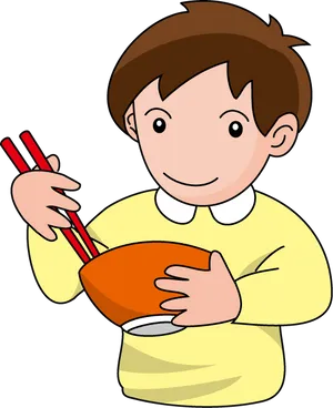 Boy Holding Chopsticksand Bowl PNG