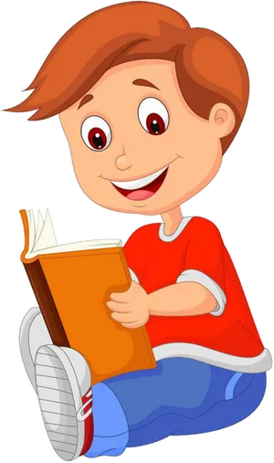 Boy Reading Book Cartoon PNG image