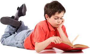 Boy Reading Book While Lying Down PNG image