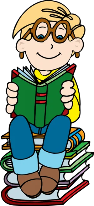 Boy Readingon Books Pile Clipart PNG image