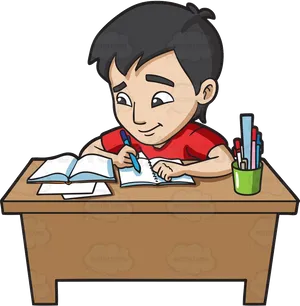 Boy Studyingat Desk PNG image