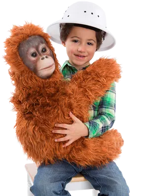 Boy With Plush Orangutan Toy PNG image
