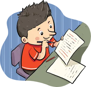 Boy Writing Homework Cartoon PNG image
