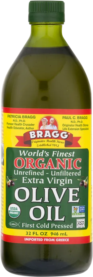 Bragg Organic Extra Virgin Olive Oil Bottle PNG image