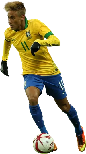 Brazilian Soccer Player Dribbling Action PNG image