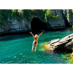 Breathtaking Summer Cliff Dive PNG Imp
