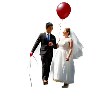 Bride And Groom With Balloons PNG Huo27
