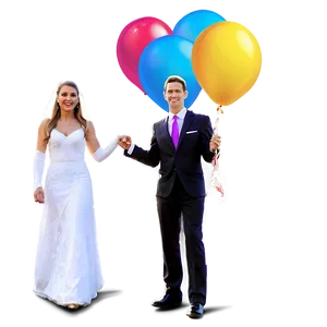 Bride And Groom With Balloons PNG Idy77