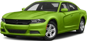 Bright Green Dodge Charger Angled View PNG image