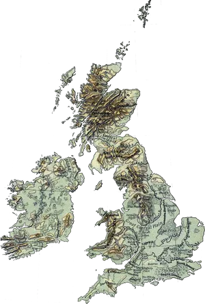 British Isles Topographic Map PNG image