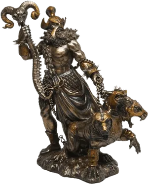 Bronze Hadesand Cerberus Statue PNG image