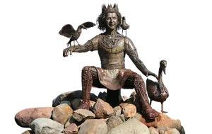 Bronze King With Birds Statue PNG image