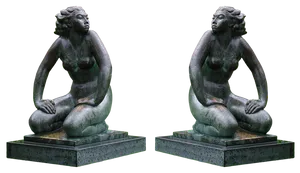 Bronze Mermaid Statue Sideby Side PNG