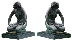 Bronze Mermaid Statue Twin Views PNG image