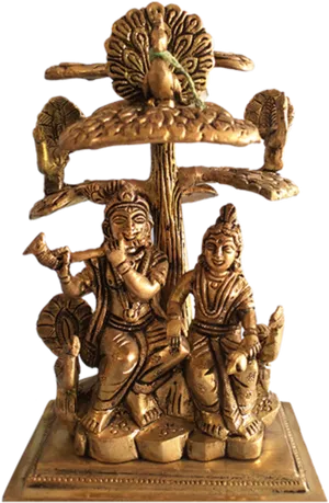 Bronze Radha Krishna Under Kadamba Tree Statue PNG image