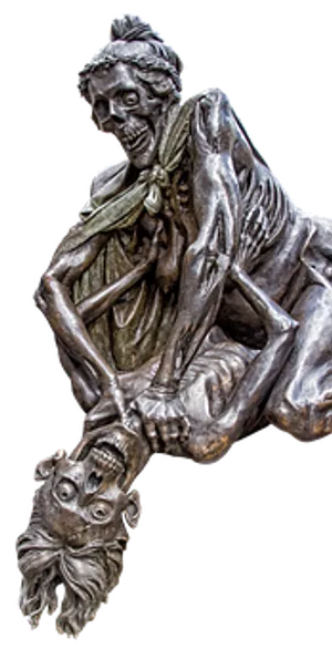 Bronze Skeleton Statue Laughing PNG image