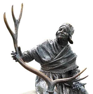 Bronze Statue Holding Antlers PNG image