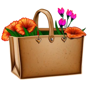 Brown Bag With Flowers PNG 78