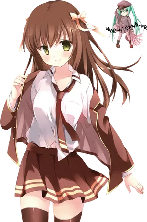 Brown Haired Anime Girl School Uniform PNG image