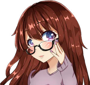 Brown Haired Anime Girl With Glasses PNG image