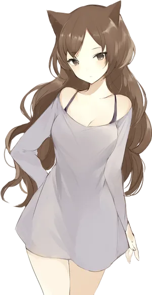 Brown Haired Anime Girlwith Cat Ears PNG image