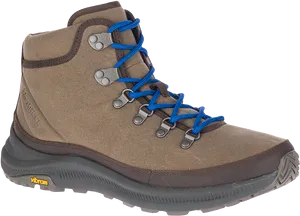Brown Hiking Bootwith Blue Laces PNG image