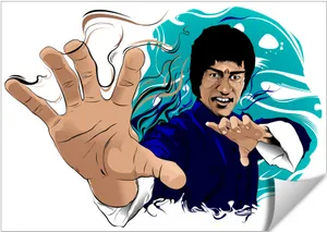 Bruce Lee Action Pose Illustration PNG image