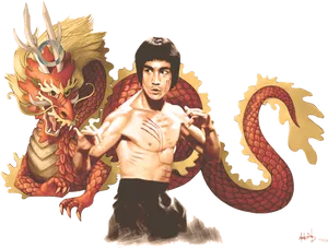 Bruce Lee Dragon Illustration PNG image