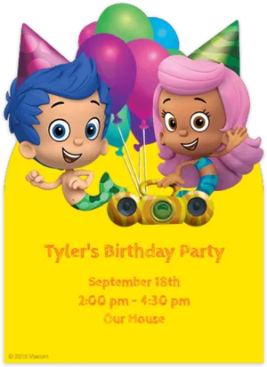 Bubble Guppies Birthday Invitation PNG image