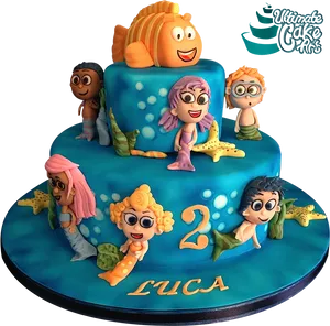 Bubble Guppies Themed Birthday Cake PNG image