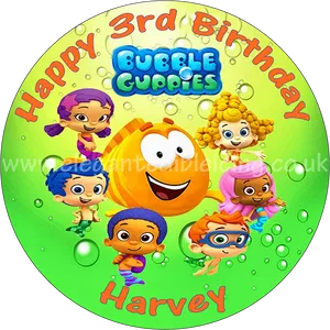 Bubble Guppies3rd Birthday Cake Topper Harvey PNG image