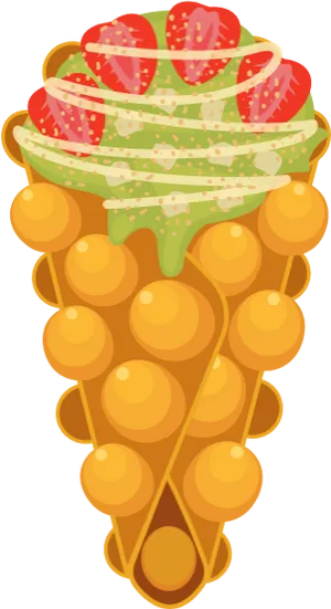 Bubble Wafflewith Strawberriesand Cream PNG