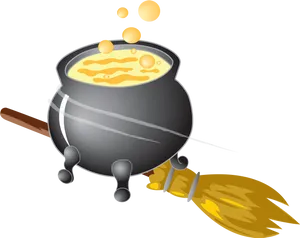 Bubbling Cauldronand Broomstick Vector PNG image