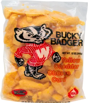 Bucky Badger Cheese Curds Packaging PNG image