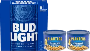 Bud Light Beerand Planters Cashews Packaging PNG image