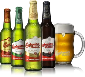 Budweiser Variety Beer Bottlesand Mug PNG image