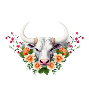 Bull Head With Flowers PNG 06132024