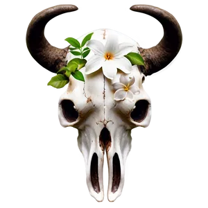 Bull Skull With Flowers PNG 4