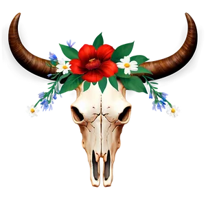 Bull Skull With Flowers PNG 52
